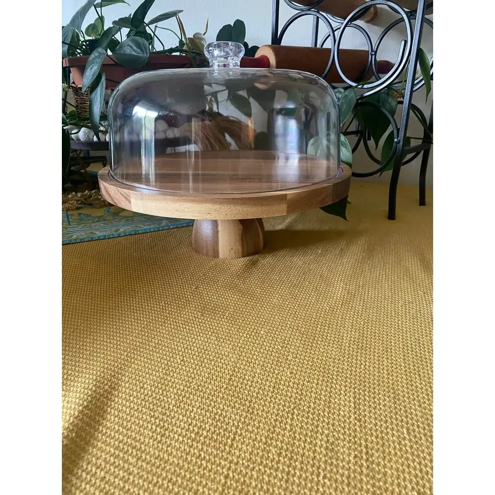 Sold on FB MarketplaceAcacia Wood Cake Stand with Acrylic Dome Lid, 12 inch Roun